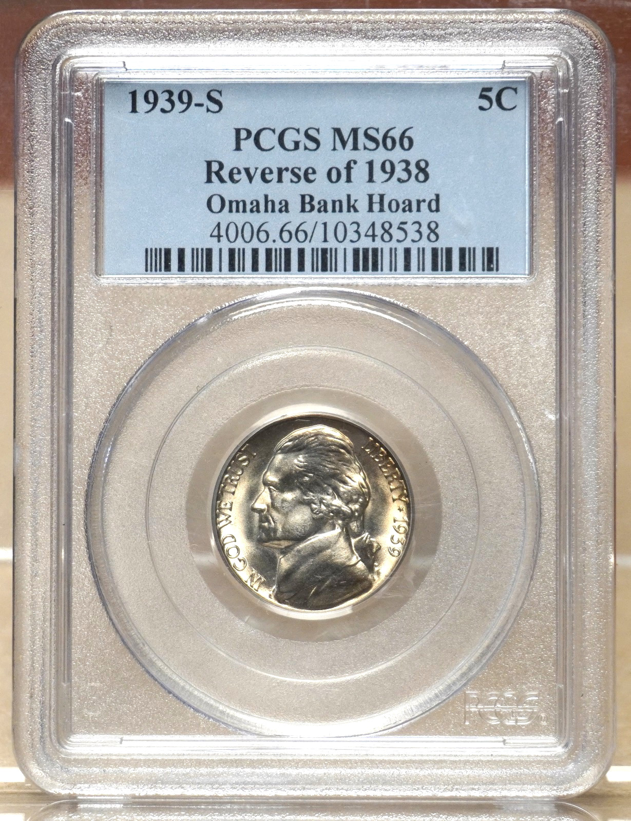 1939-S JEFFERSON NICKEL, REVERSE OF 1938 PCGS MS66 OMAHA BANK HOARD 348538