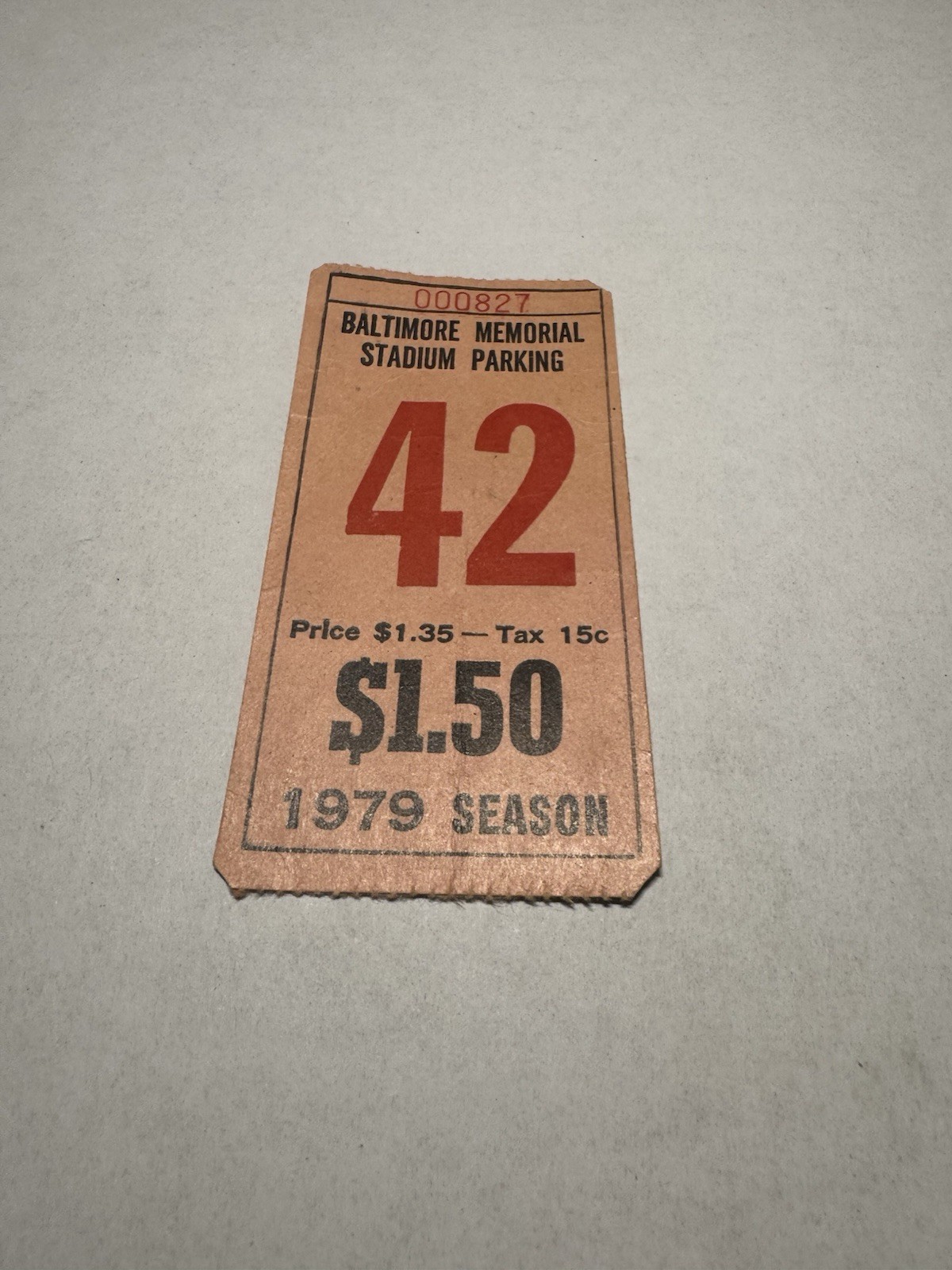1979 Baltimore Memorial Stadium Parking Pass