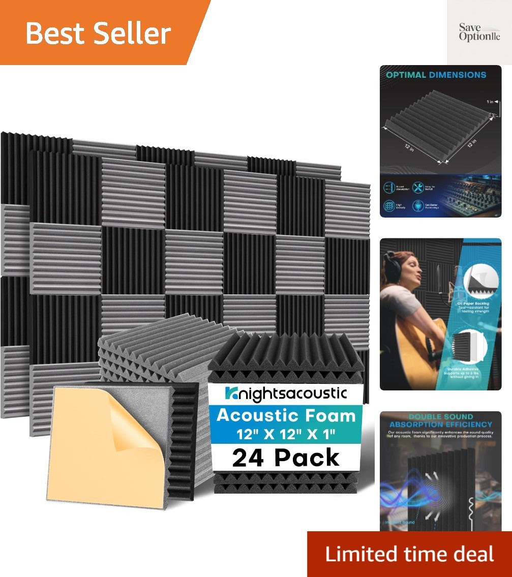 24 Pack Sound Proof Foam Panels with Self Adhesive, 12x12x1 Fire Resistant Ac...
