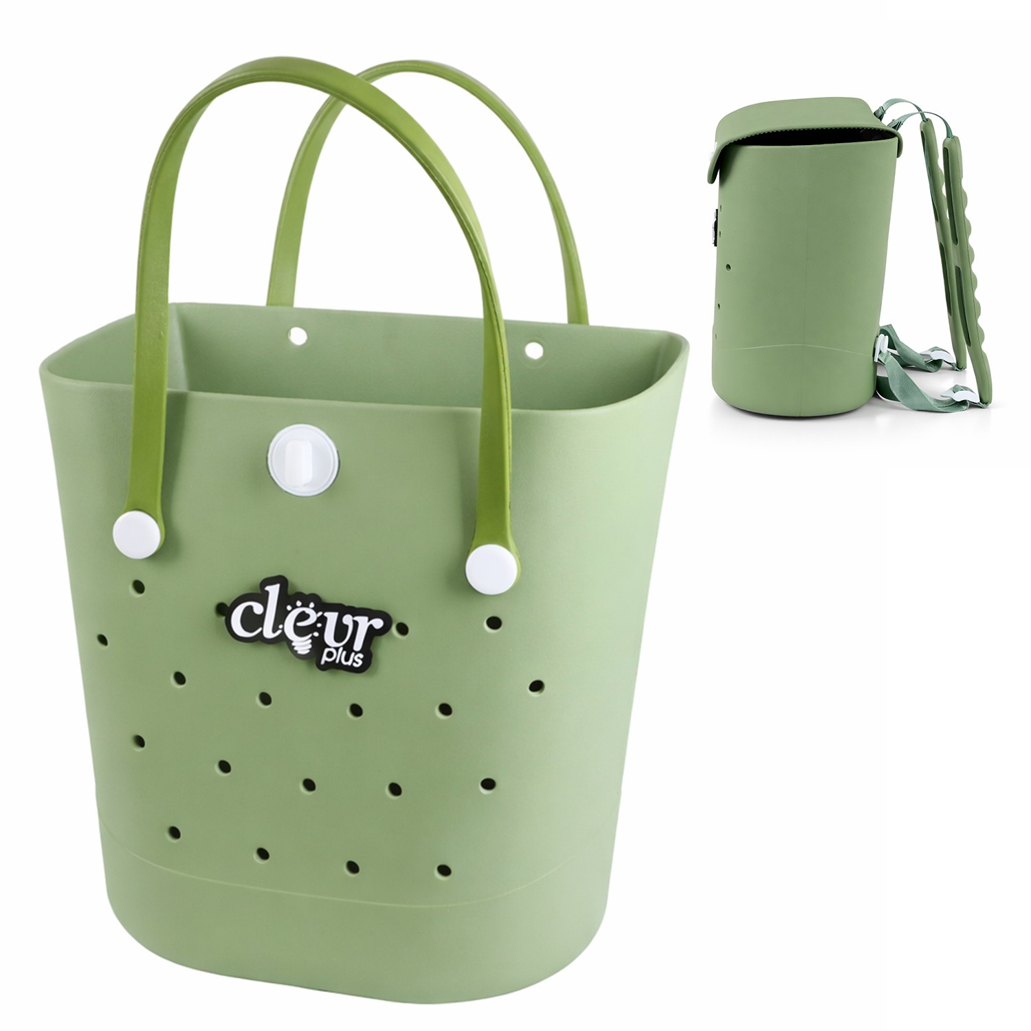 Convertible Beach Tote Backpack Waterproof Sandproof EVA Rubber Pool Bag Green