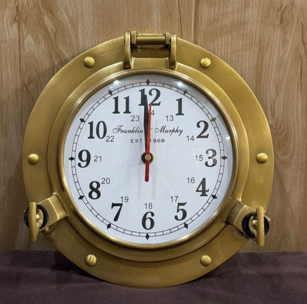 Nautical Brass Porthole Wall Hanging Clock 12 Inch Marine Ship Window Time Piece