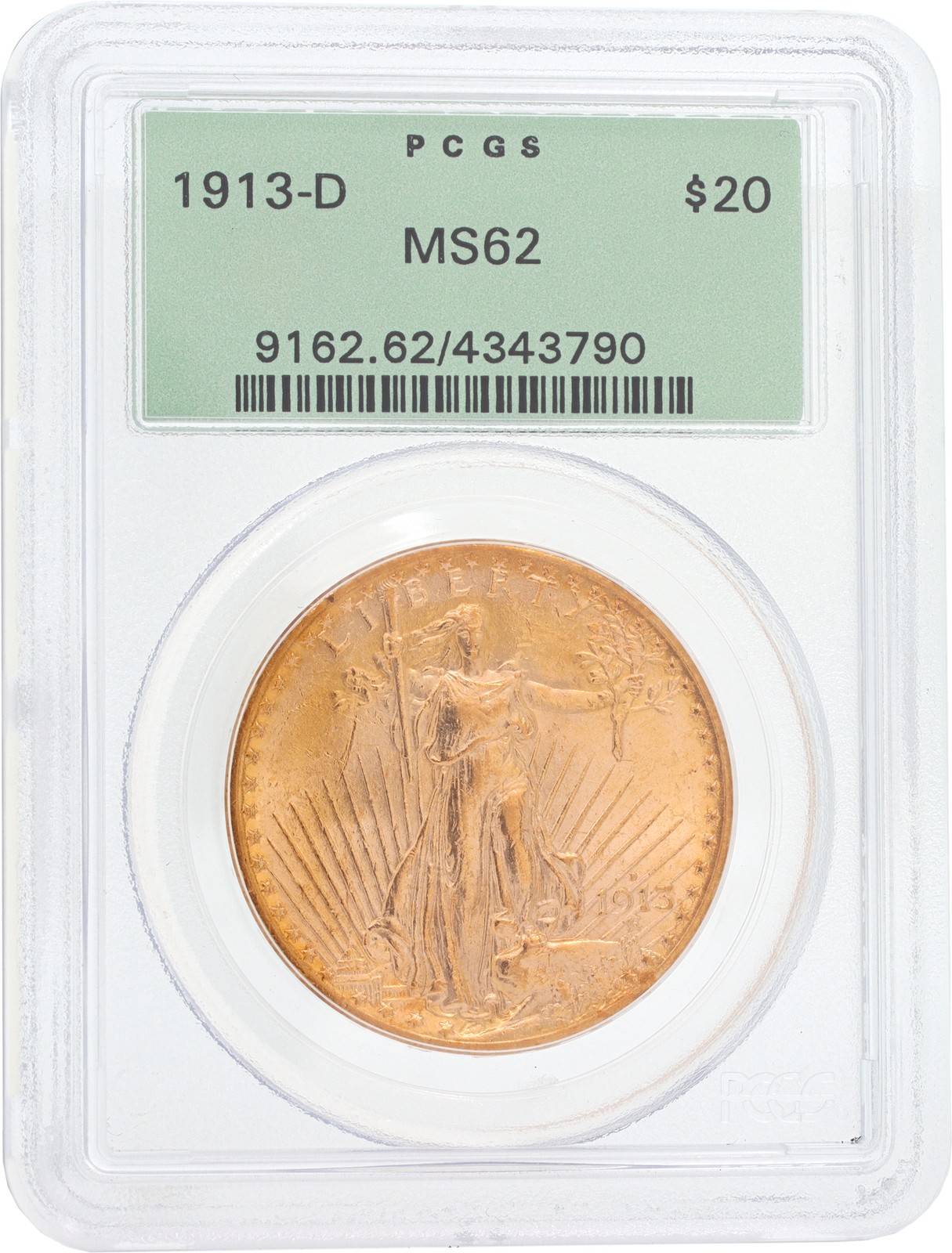 1913-D $20 Saint-Gaudens Double Eagle graded MS62 by PCGS