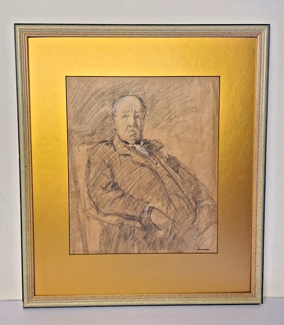 Victorian gentleman portrait framed sign Melton Fisher original charcoal drawing