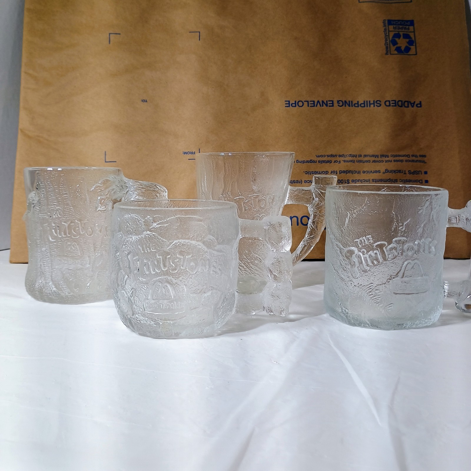 Complete Set 4 Vintage 1993 McDonald’s Flintstones Glass Mugs RockDonalds 