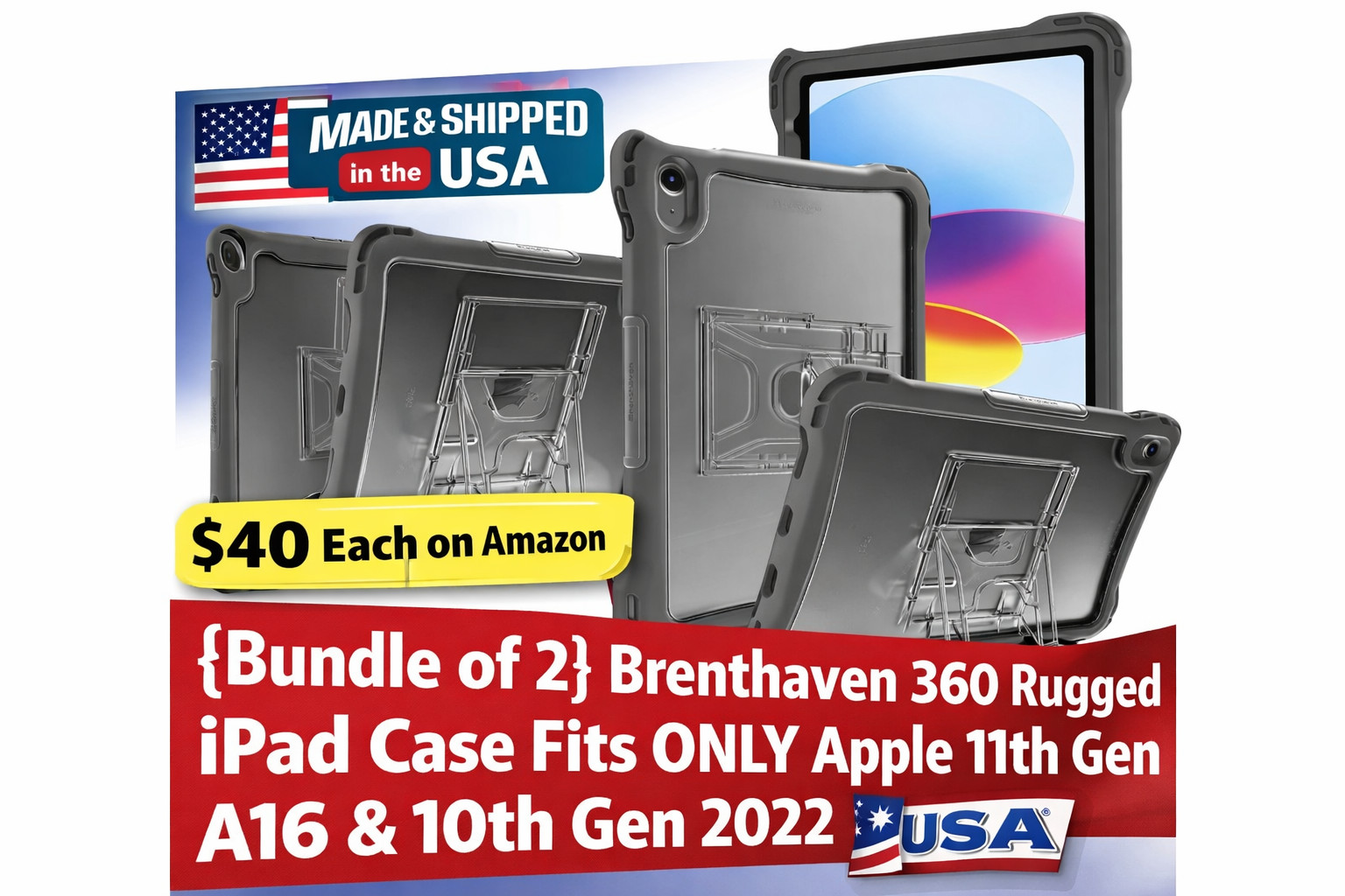 {Bundle of 2} Rugged iPad Case Fits ONLY Apple 11th Gen A16 & 10th Gen 2022