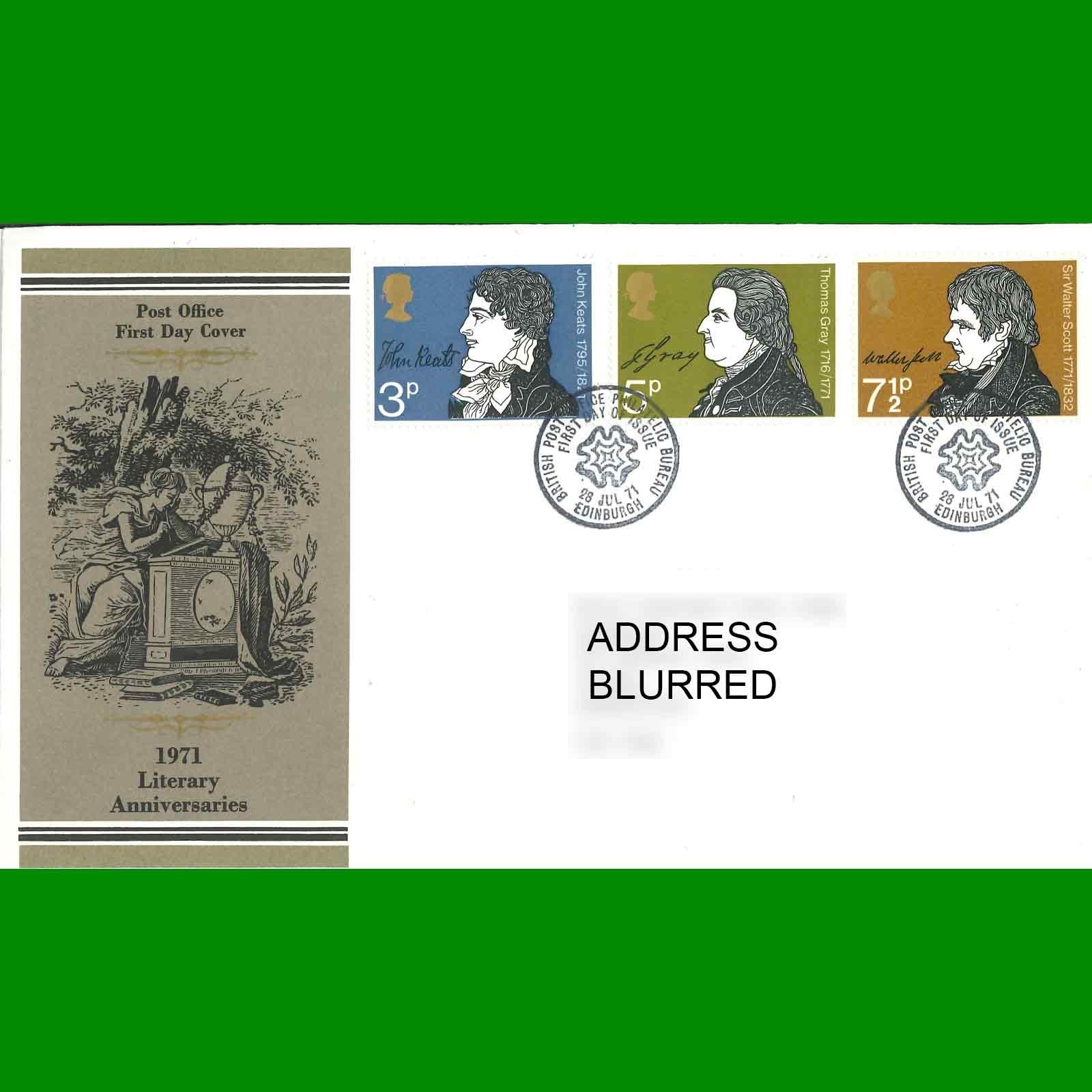 UK FDC Literary Anniversaries Post Office First Day Cover Stamps, 28.7.1971