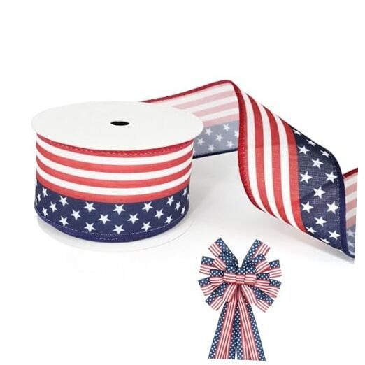 Patriotic America Flag Ribbons 2.5" * 10 Yards, Burlap America Flag Ribbon