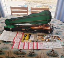 Antique Violin 1892 Germany Inlaid Mother Of Pearl 4x4 Case Key 2 Bows Accessori