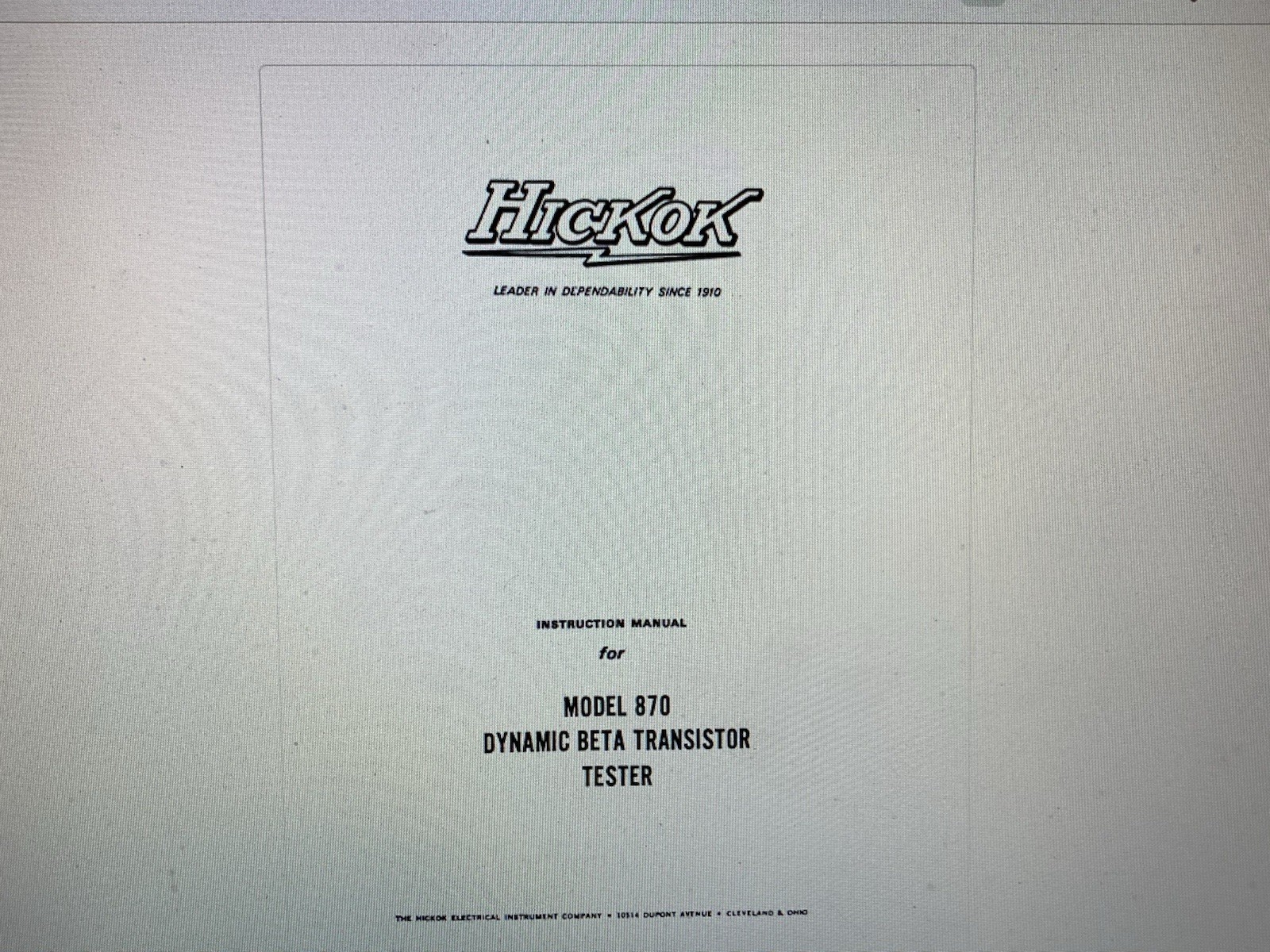 Hickok 870 Manual  Digital