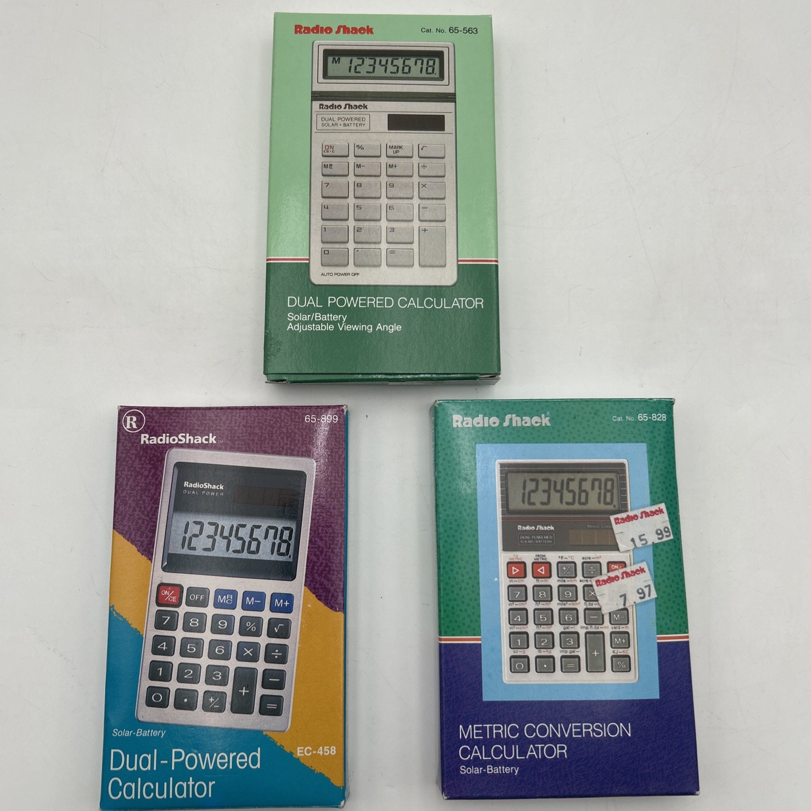 RadioShack Vintage Calculator Lot of 3 – Models 65-563, 65-899 & 65-828 – NOS 