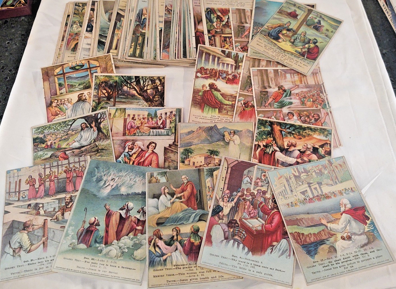 Big lot 135 Antique Color Lithographed Sunday School Cards old & new Testaments