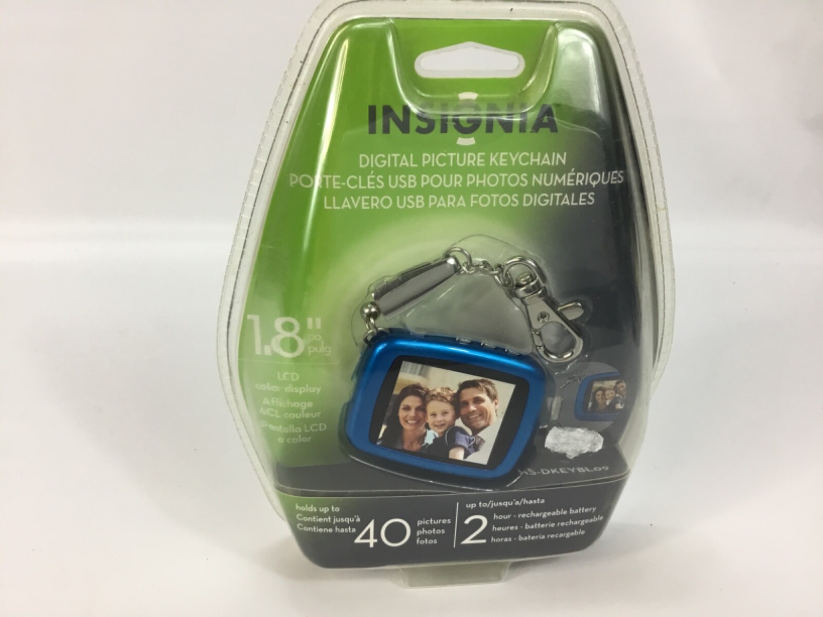 Insignia picture Keychain with clock blue. NIP