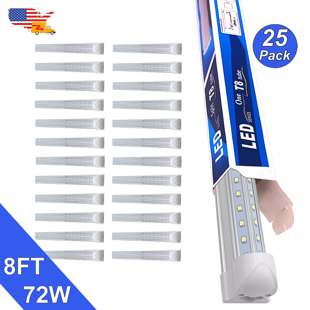 8Ft 72W Led Shop Lights 25 Pack 9000Lm 6500K Energy Efficient T8 Linkable Bulbs