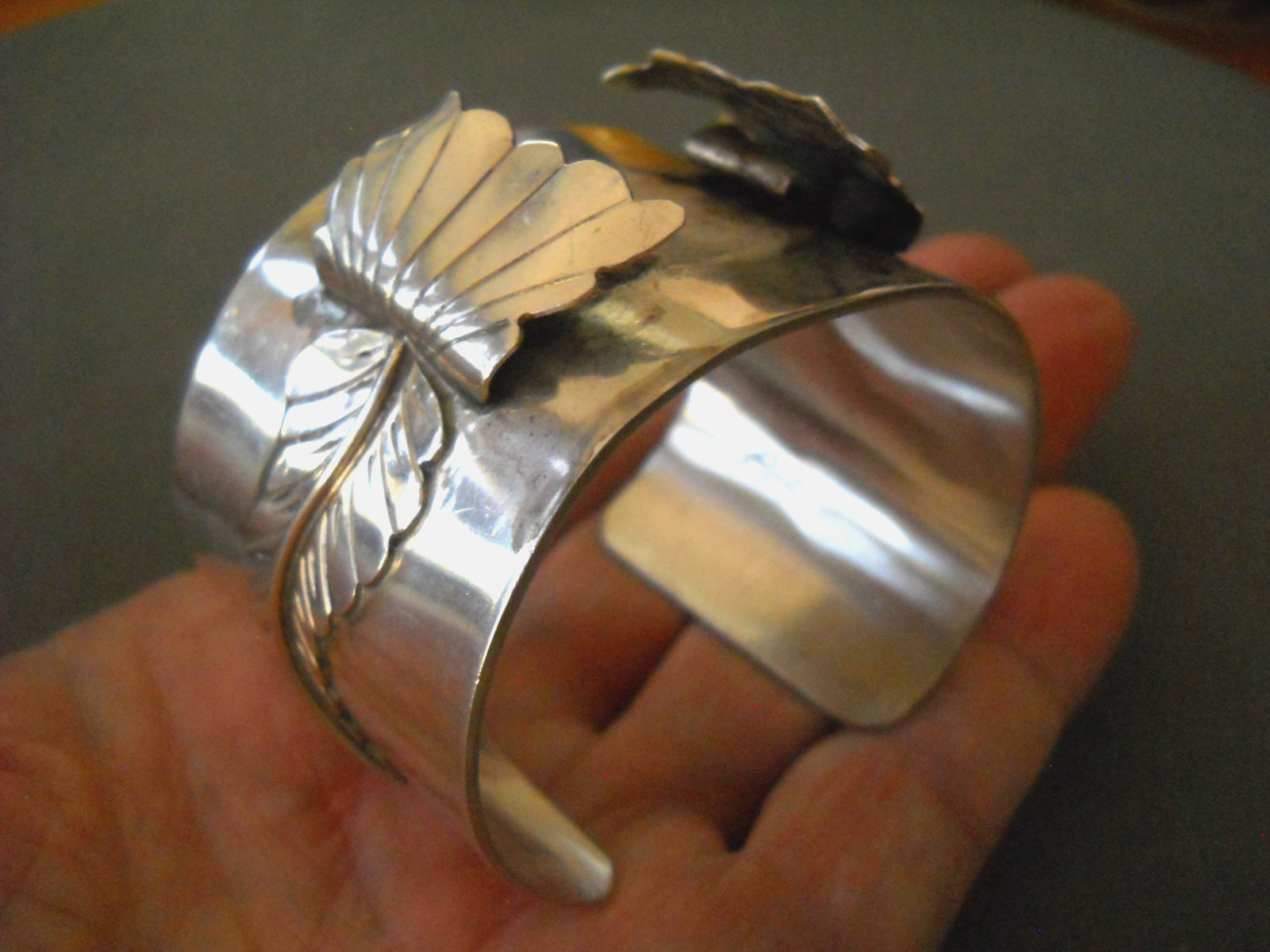 HEAVY Southwestern Leaf Sterling Silver Watch Cuff Bracelet by Rose Bicenti 109g