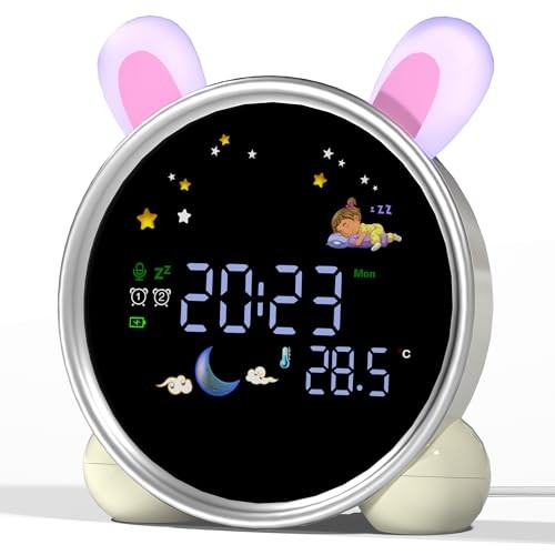Kids Alarm Clock with Night Light, OK to Wake Clock for Kids, Stay Rabbit-round