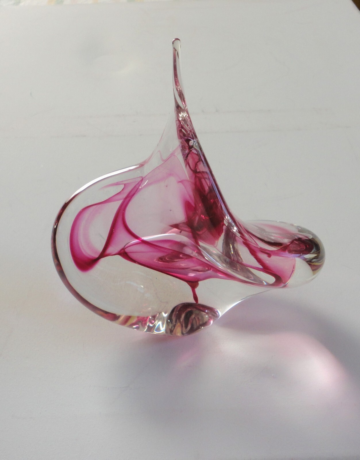 1989 Signed David Goldhagen Blown Art Glass Spiral Sculpture Red Raspberry NC
