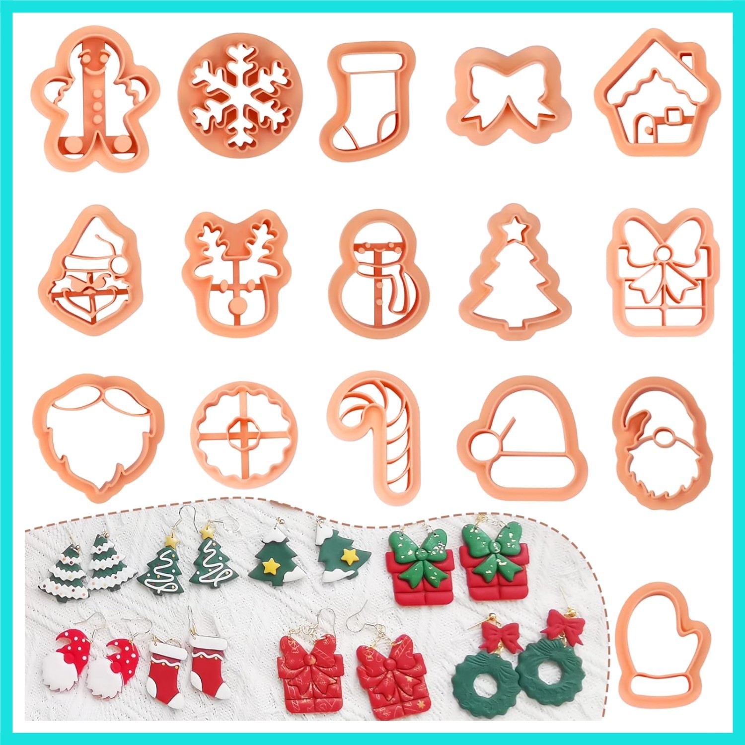 Christmas Polymer Clay Cutters - 16 Pcs Set with Snowflake, Tree, and Dwarf S...