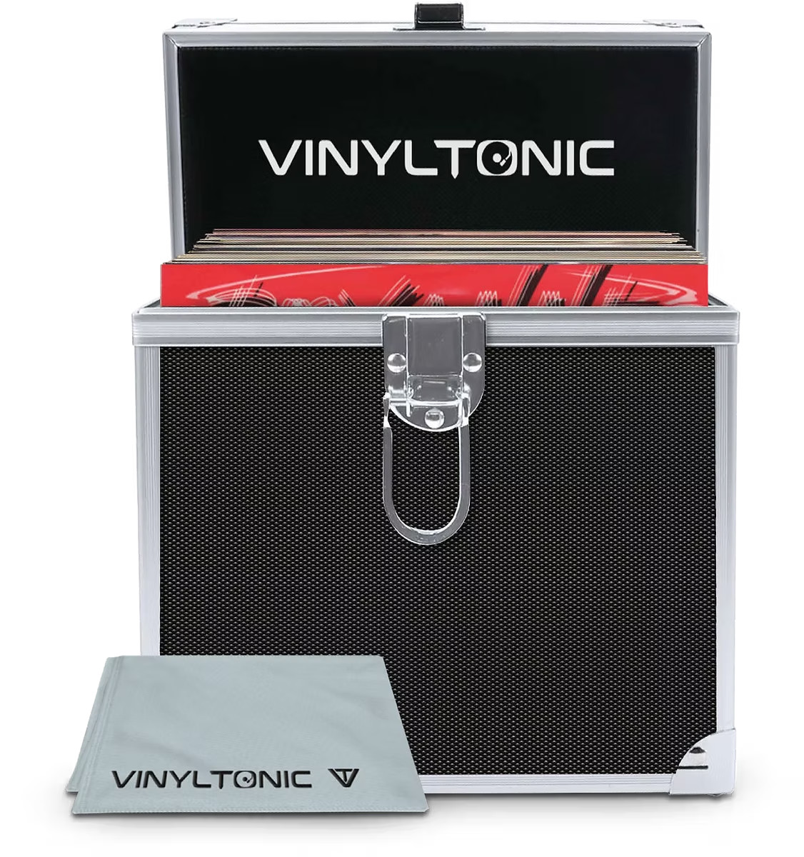Record Storage box case 7" aluminium Black holds 35 x 7" vinyl record + cloth