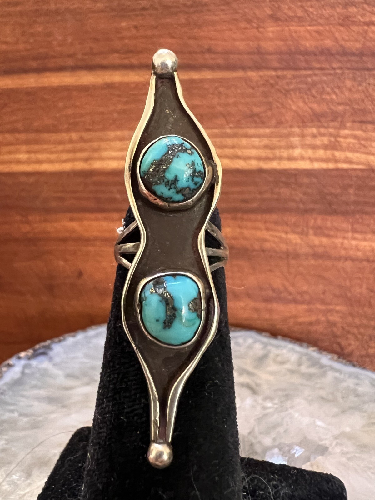 Vintage Cool Old Pawn 1960s Navajo-Style Turquoise Sterling Silver Ring SZ 4.5