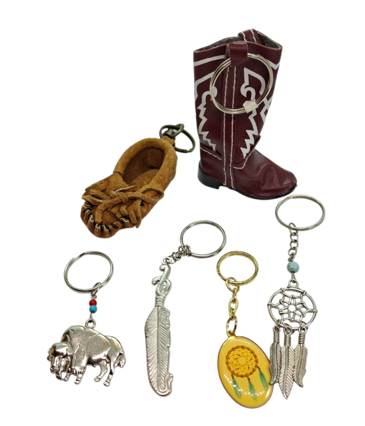 Vintage To Mod Southwest Key Ring Chain Lot  Cowboy Boot Minnetonka Moccasin
