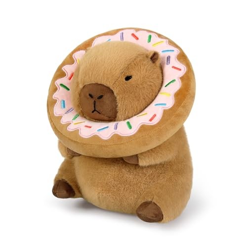  Cute Capybara Plush Pillow with Wearable Donut Headgear 11 inch Donut Capybara