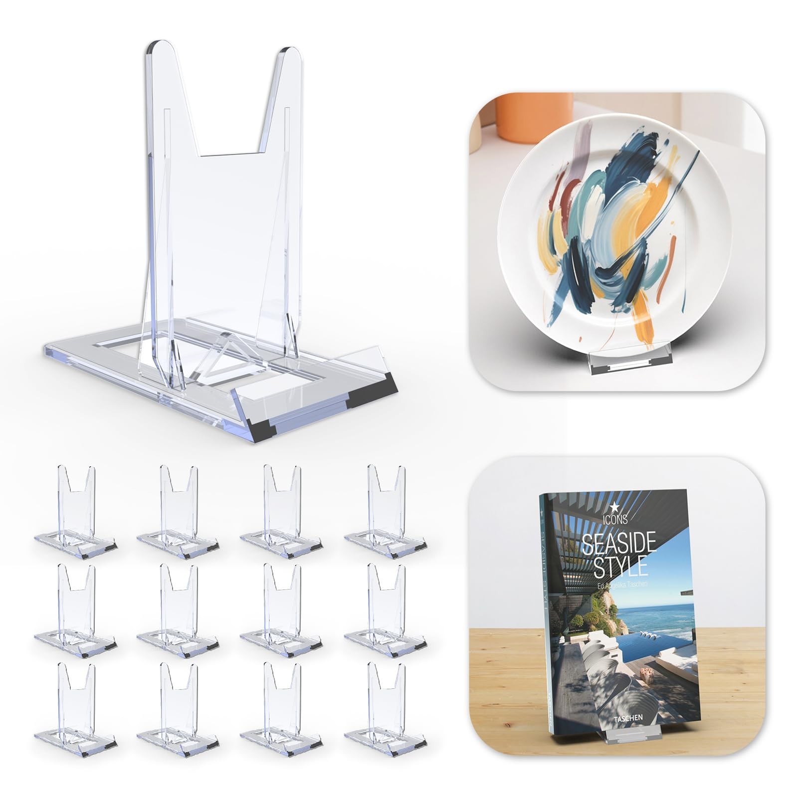 JCrunaway Acrylic Book Stands for Display,12 Pack Adjustable Clear 