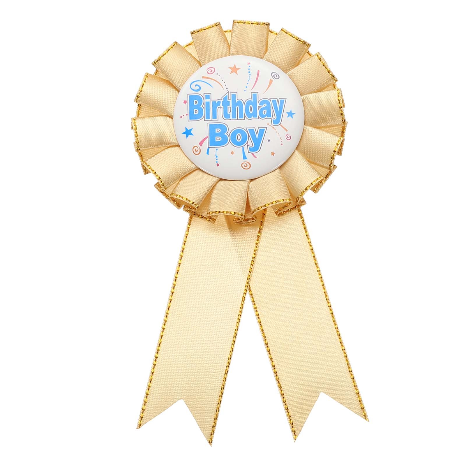 Birthday Ribbon Pin, 5.9x2.8" Fabric Birthday Boy Pin for Party, Gold