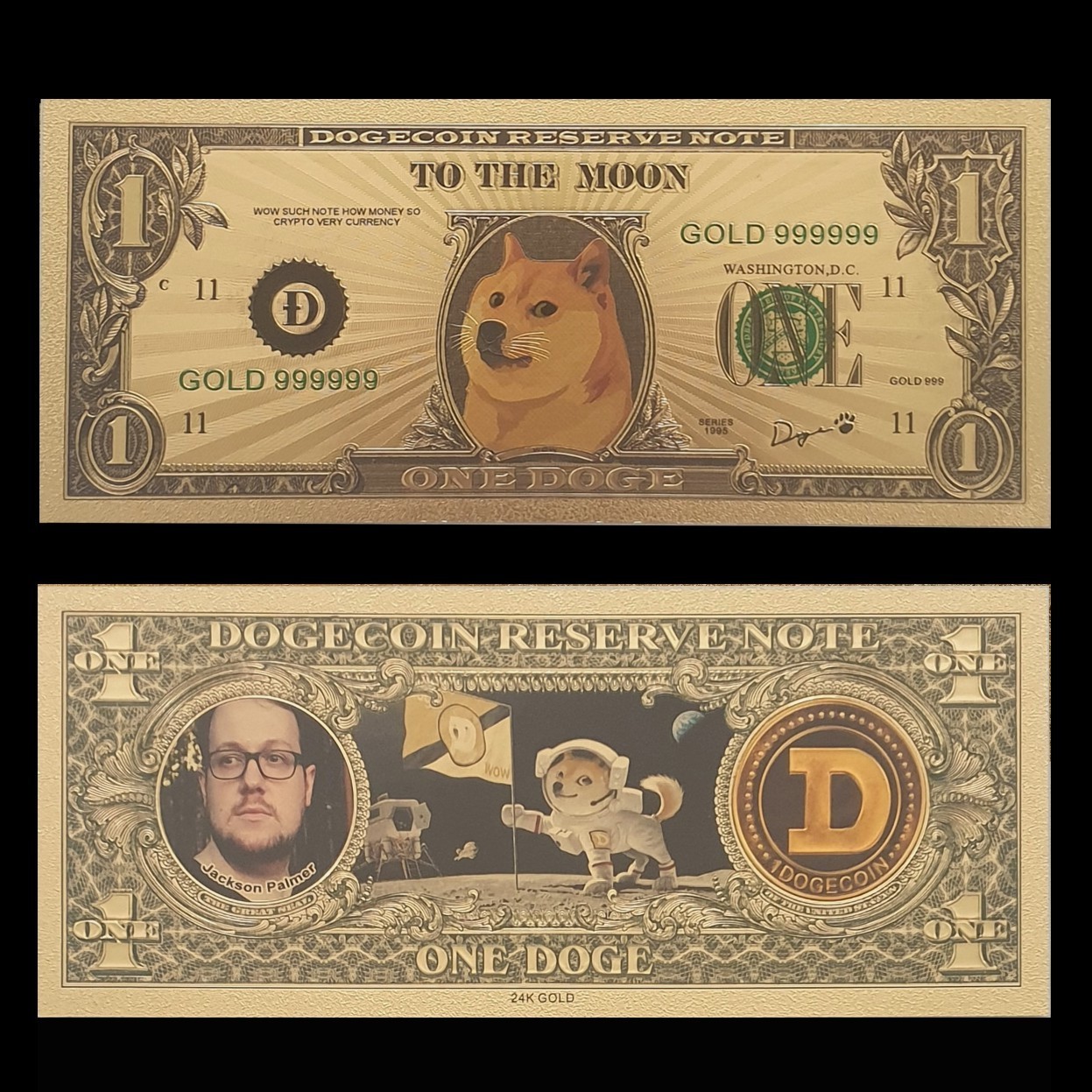 Dogecoin Commemorative Gold Foil Note DOGE-Cryptocurrency to the Moon