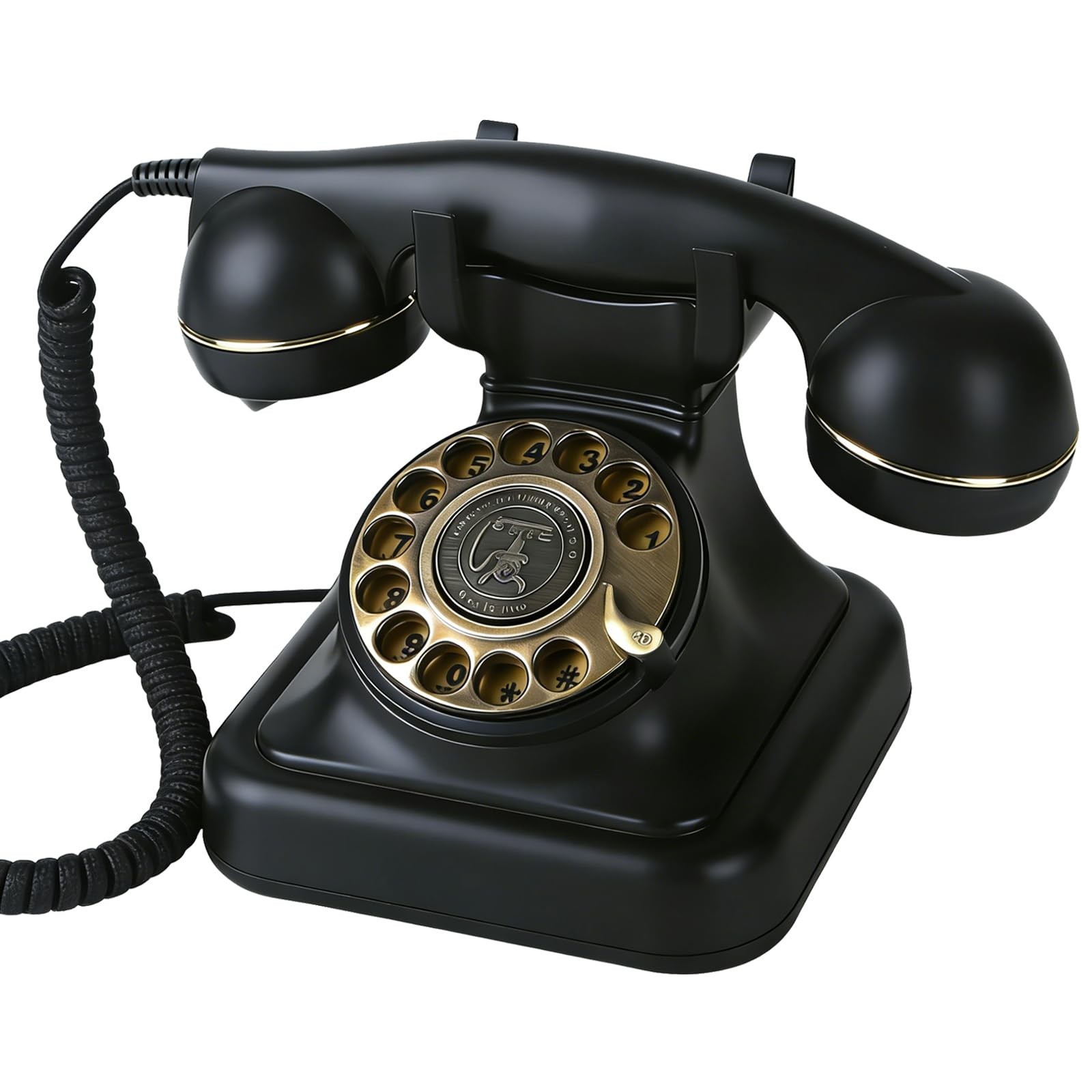 Retro Rotary Phone with Speaker/1930s Antique Landline Phone/Old 007 Black 