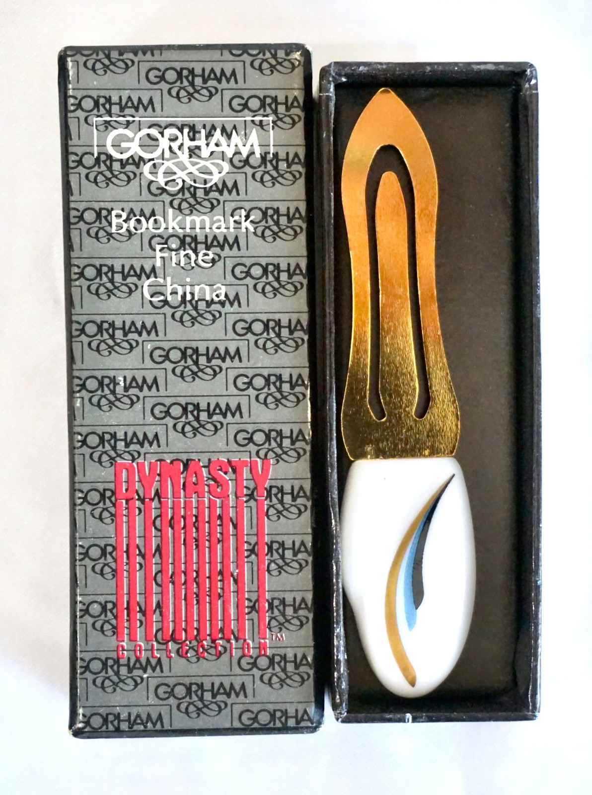 Vintage Gorham Dynasty Fine China Bookmark with Feather Design & Gold-tone NIB