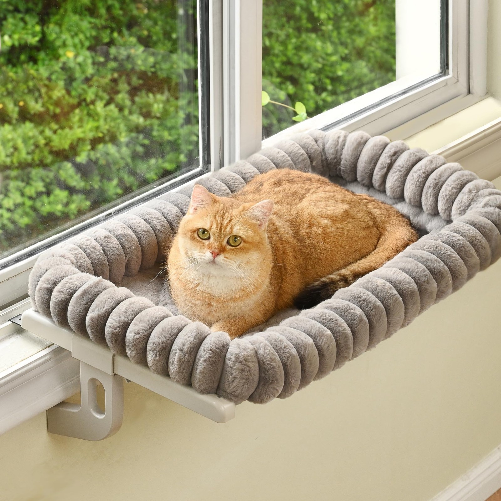 CloudCuddle Cat Window Perch with Bolster, Cushioned Pet Hammock Bed