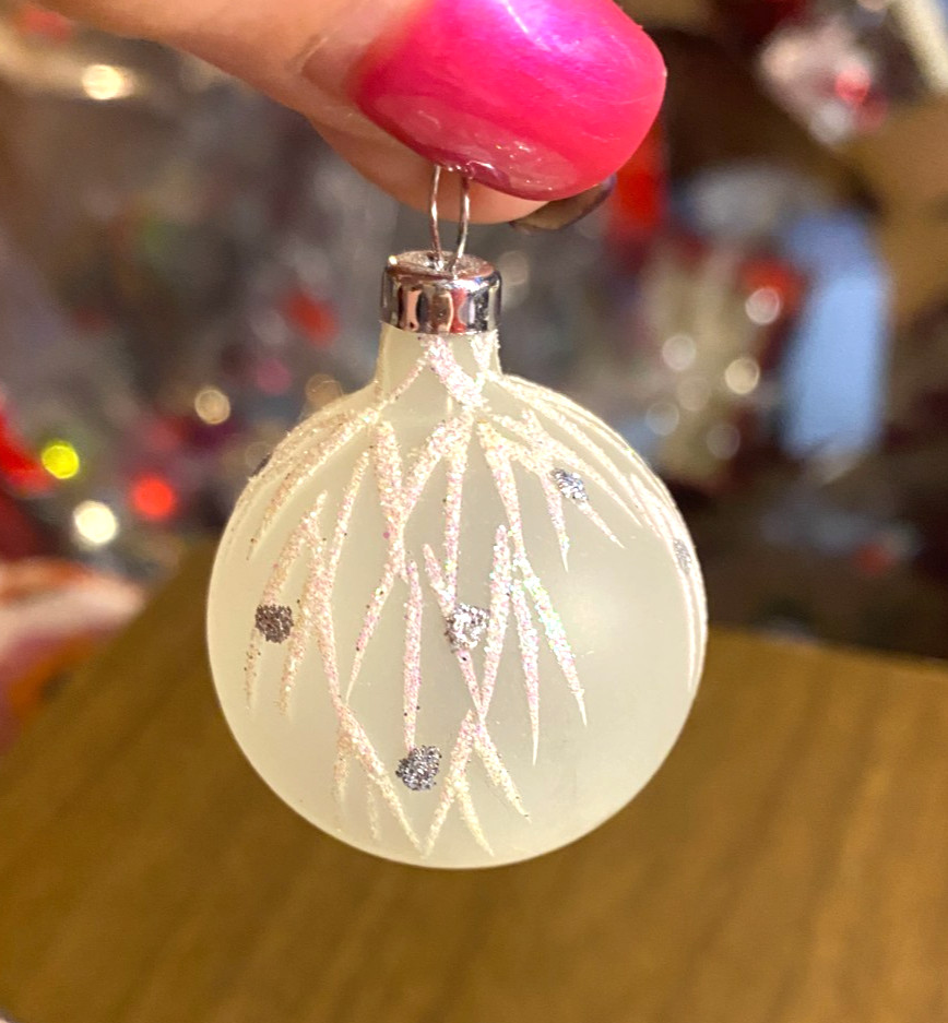 Tiny White Frosted Blown Glass Decorated Christmas Ornament 1 1/4" NOS