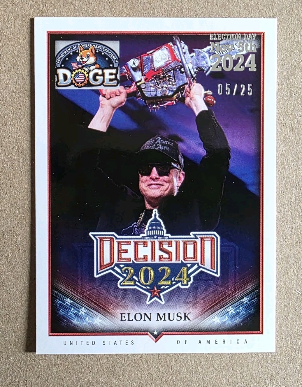 Decision 2024 Update Elon Musk #230 DOGE Silver Foil Election Day #'d 5/25
