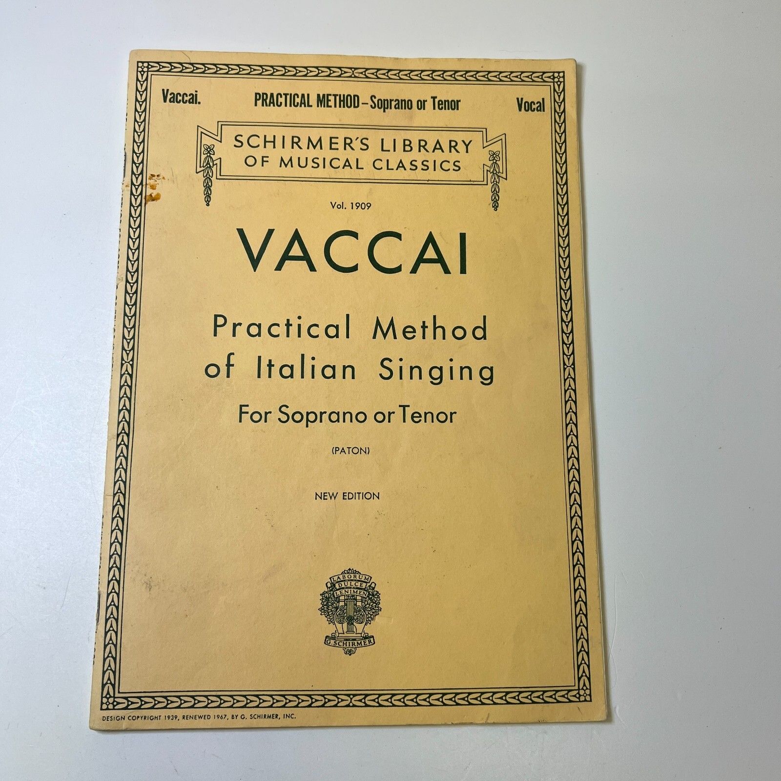 Vaccai Practical Method of Italian Singing Soprano Tenor Vocal Book Schirmer's