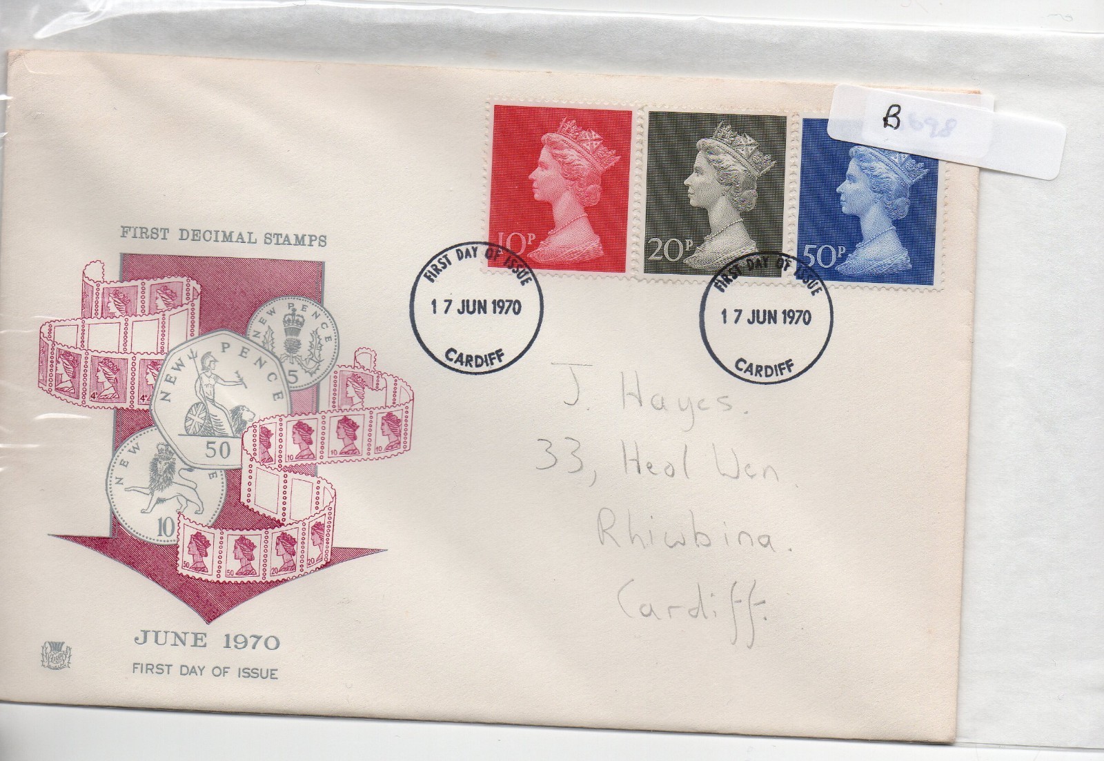 GB - First Day Cover (C 1 ) 1970 Machin high values to 50p. (B)  pmk Cardiff