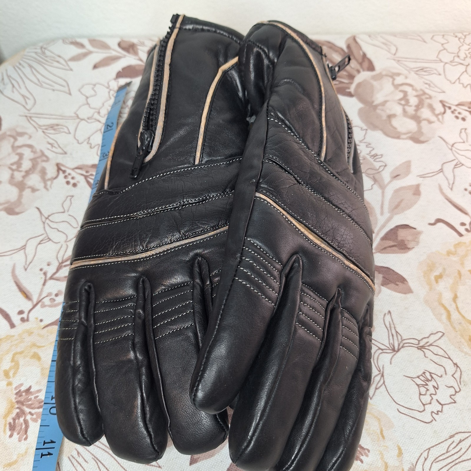 Ski-Doo Snowmobile Leather thinsulate Rising gloves Black gold XL  Snow Zipper