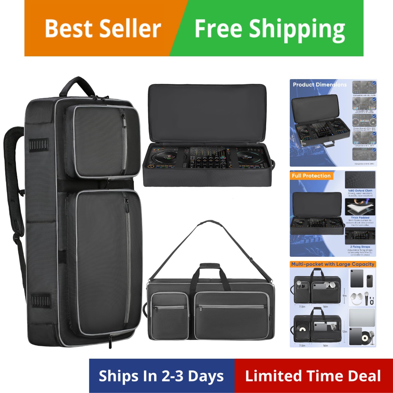 Compatible with DDJ / 1000 / / / SC LIVE 4, DJ Soft Case Gig Bag with Multi-p...