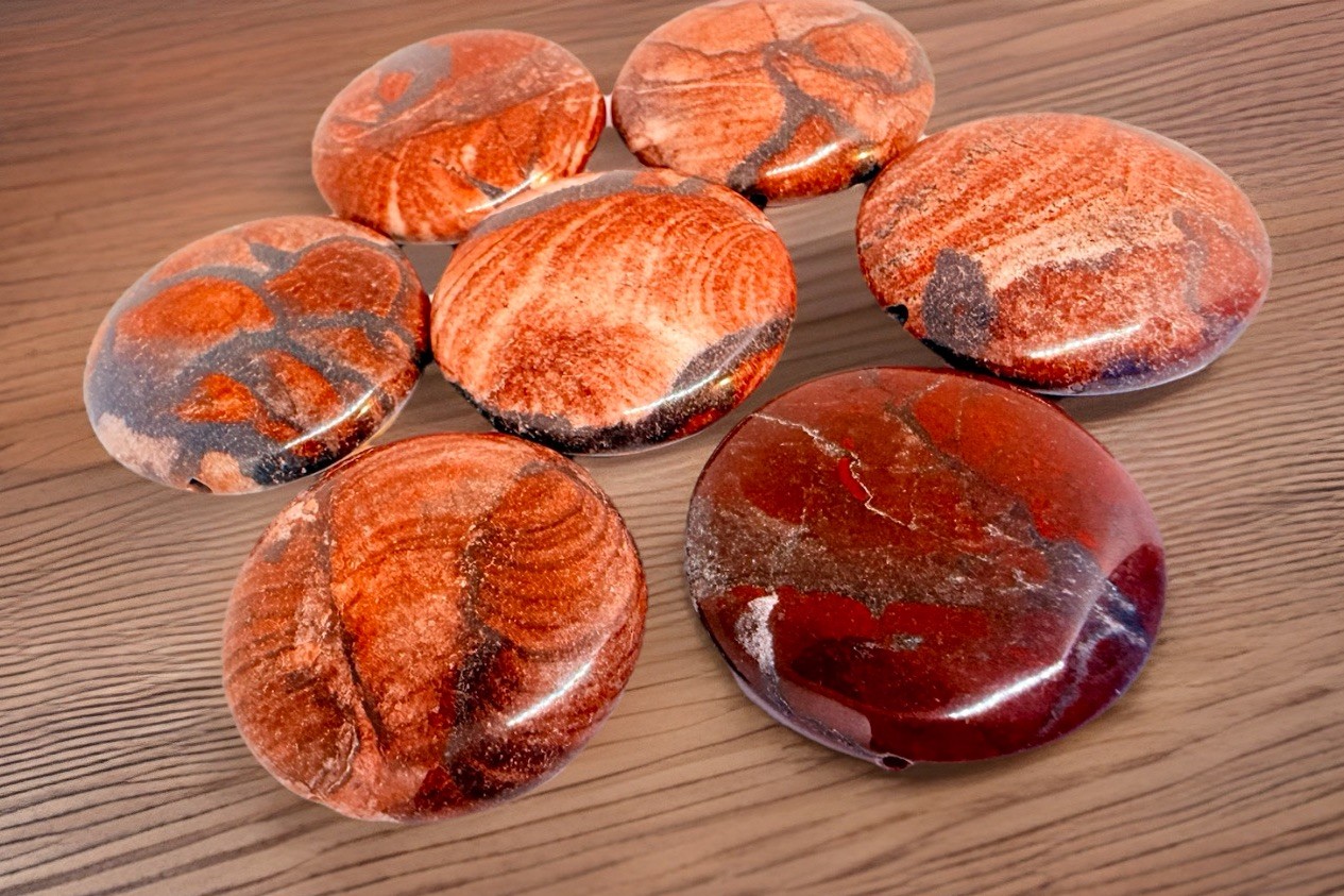 Gemstone Focal Beads Burgundy Puffed Round 35mm Qty:7