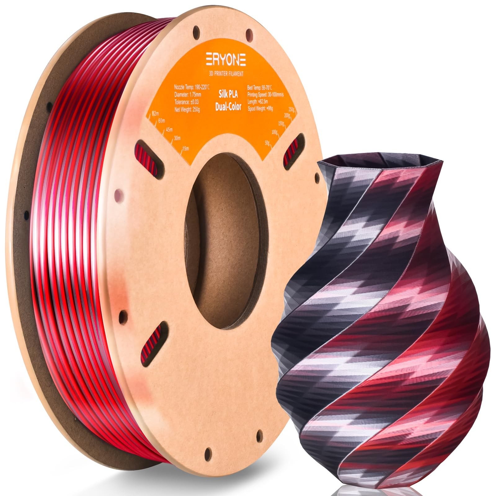 ERYONE Silk Dual Color PLA PLA-250g, 250g Black Red 