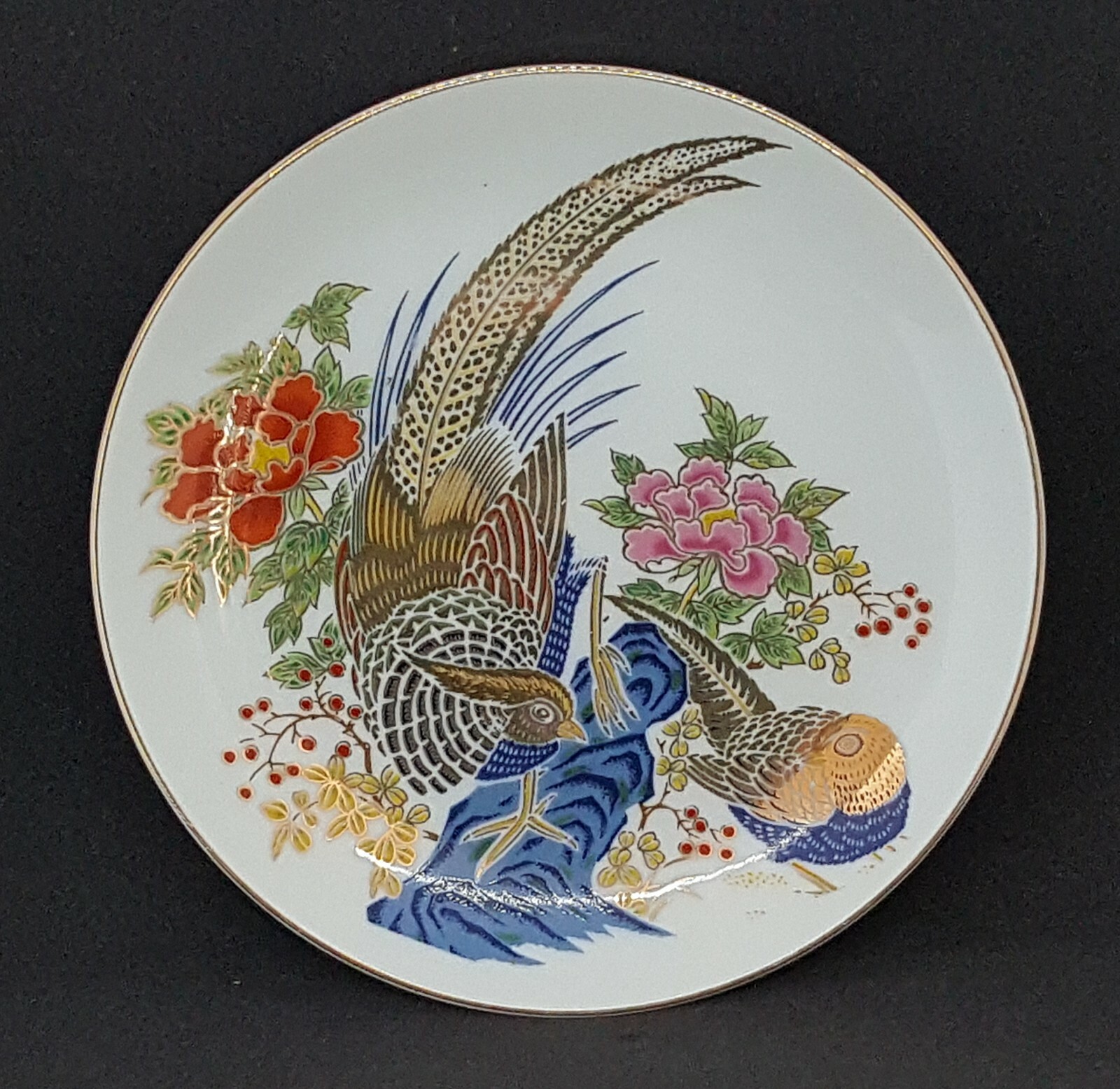 Japanese blue & gold vintage Art Deco oriental antique pheasant design plate
