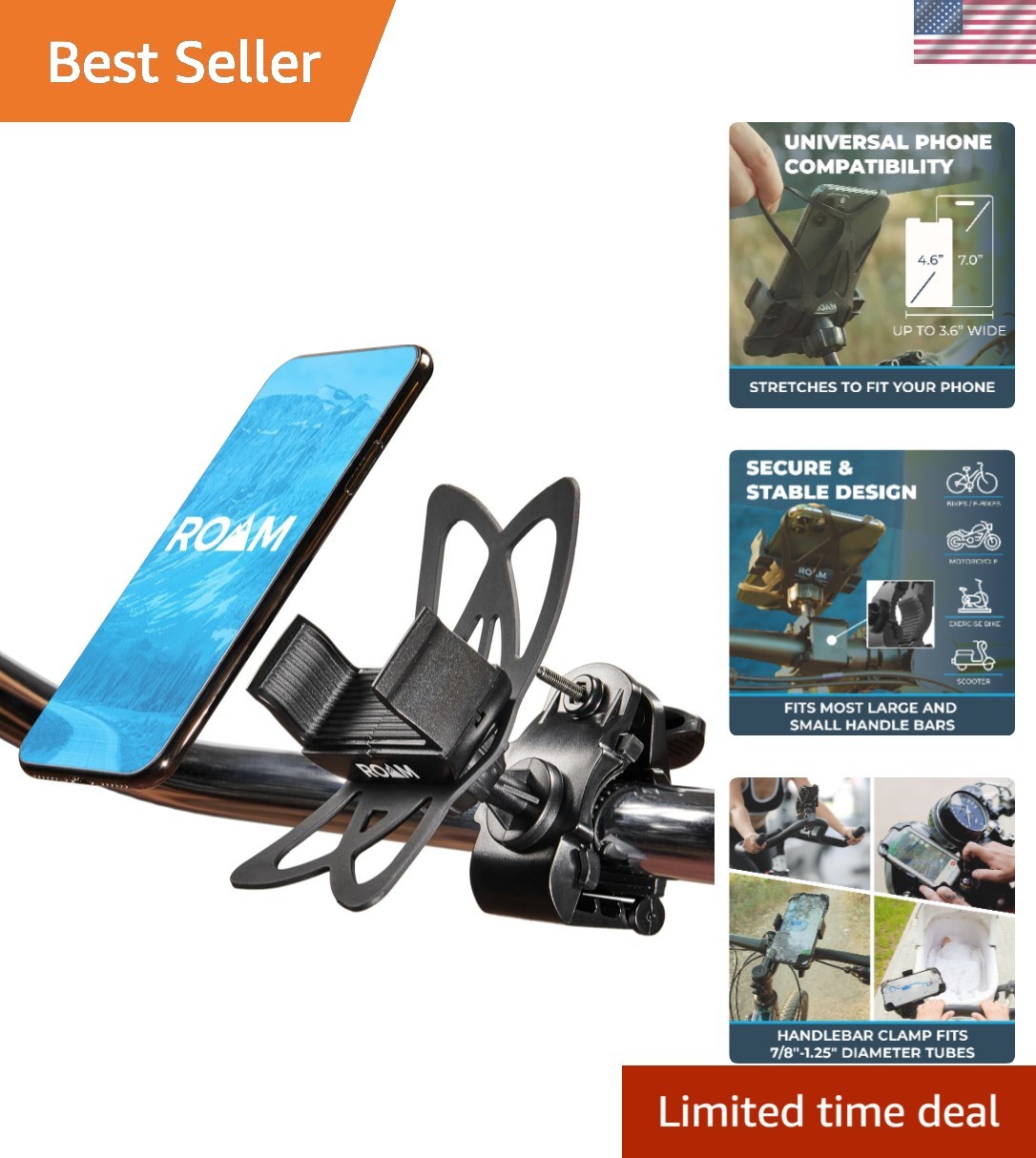 Universal Black Bike Phone Mount Holder - 360° Rotation for All Smartphones