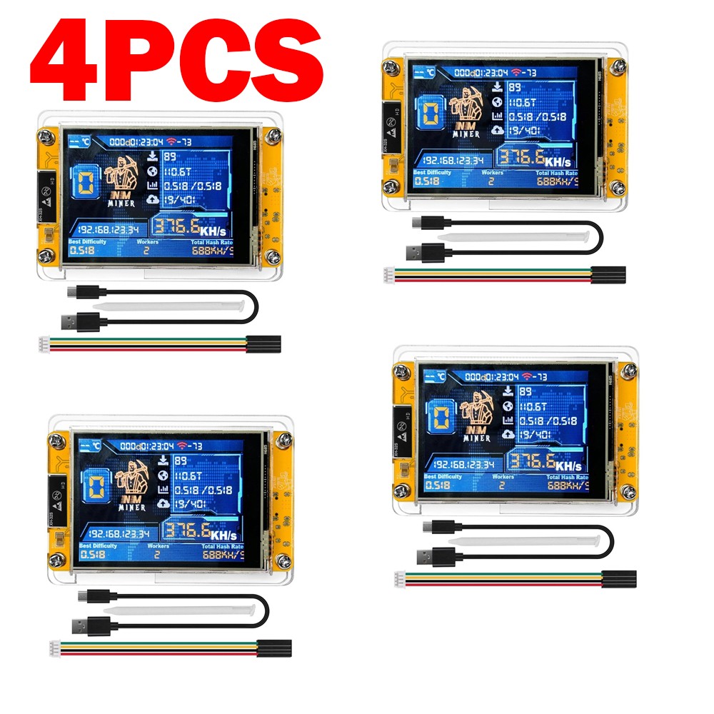 4x SOLO Lottery Miner 1060KH/s Hashrate ESP32 Wi-Fi Bluetooth Development Board