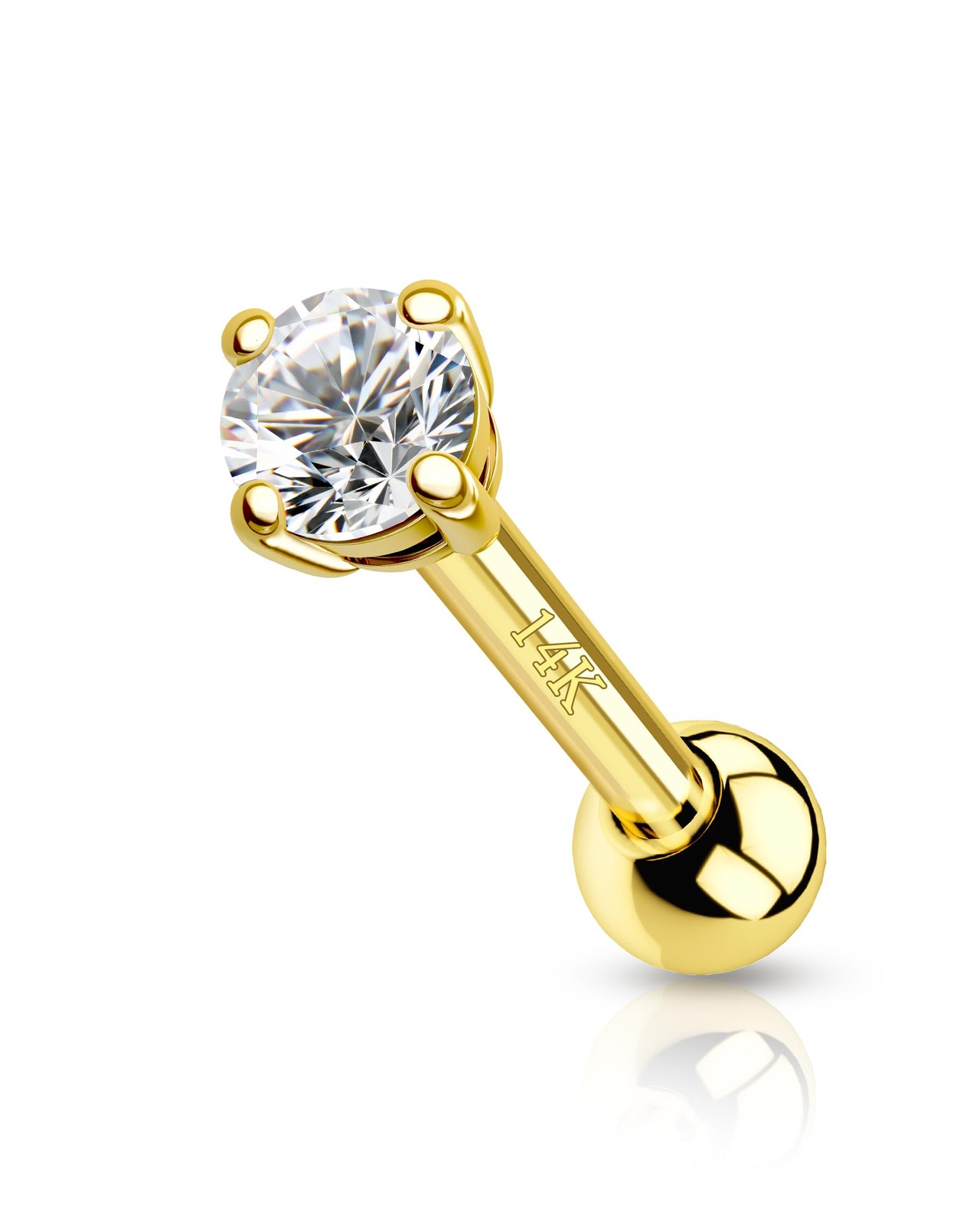 14K Yellow Gold Earring Stud for Cartilage Helix Tragus 16g Real Gold Cartila...