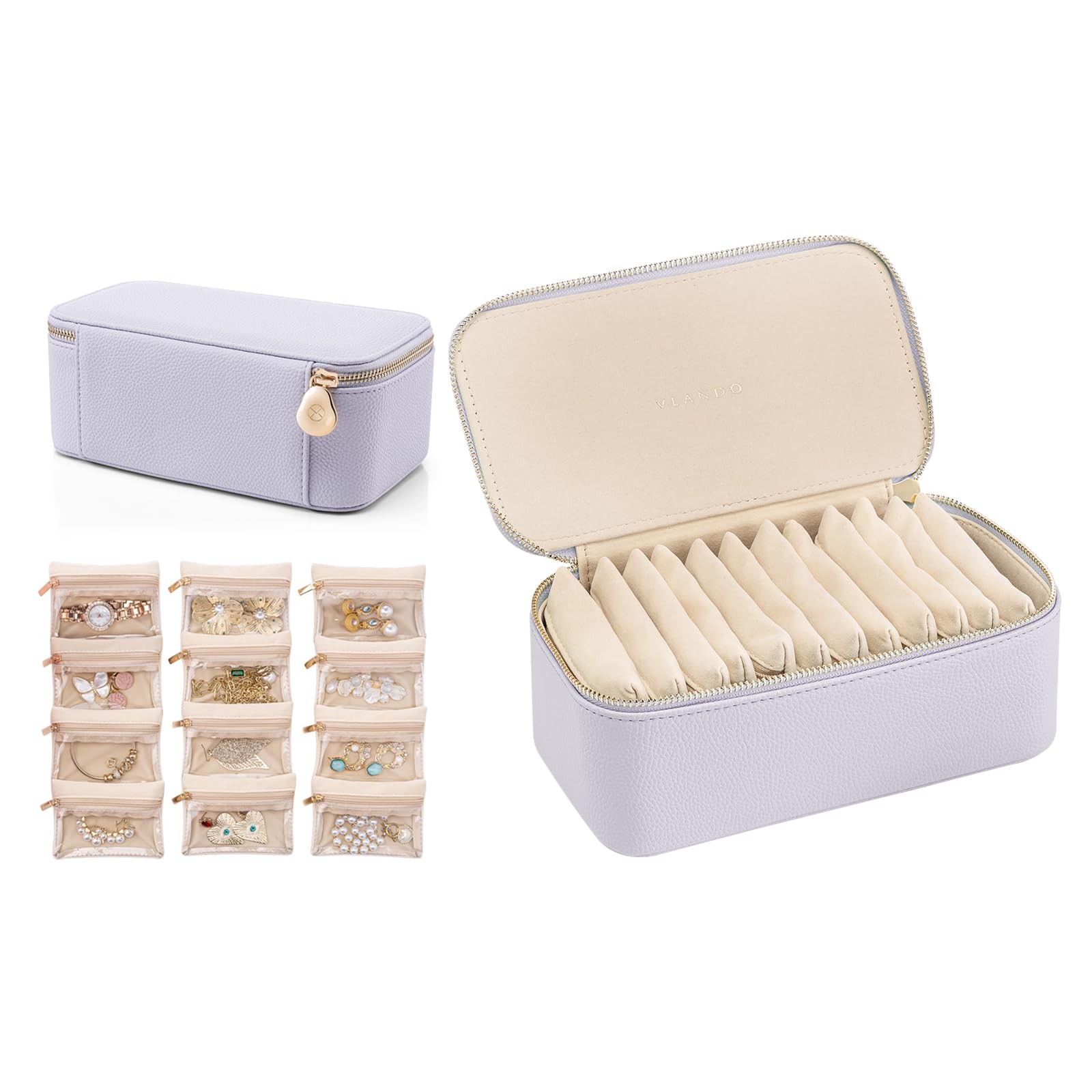 Travel Jewelry Box Organizer - 12 Small Velvet Zipped Pouches Pockets for Jew...