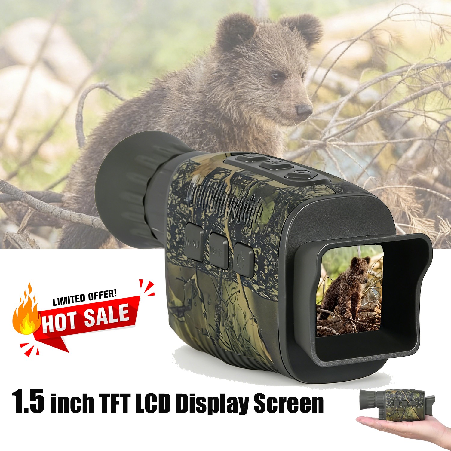 Night Vision Monocular Camouflage Infrared Camera, Take Photos and 960P Video,q