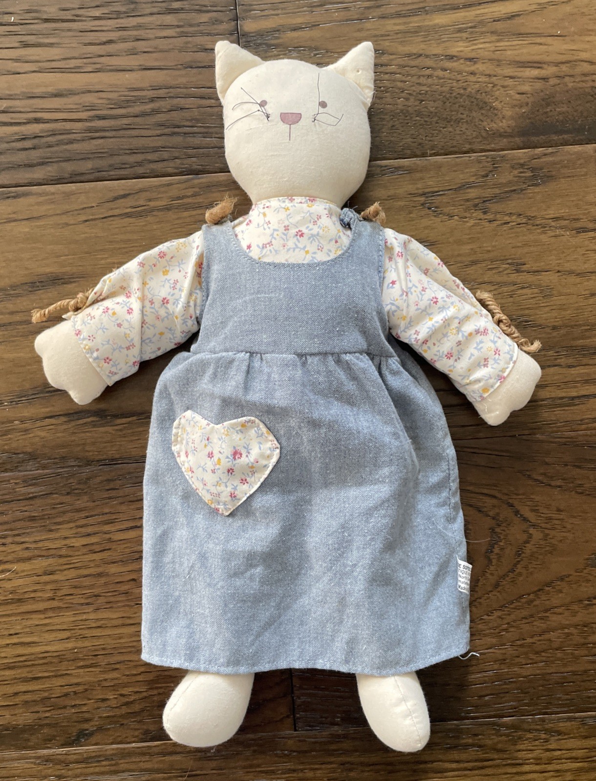 Primitive Folk Art Anthropomorphic Cat & Mouse Doll Handmade Artistic Dressed