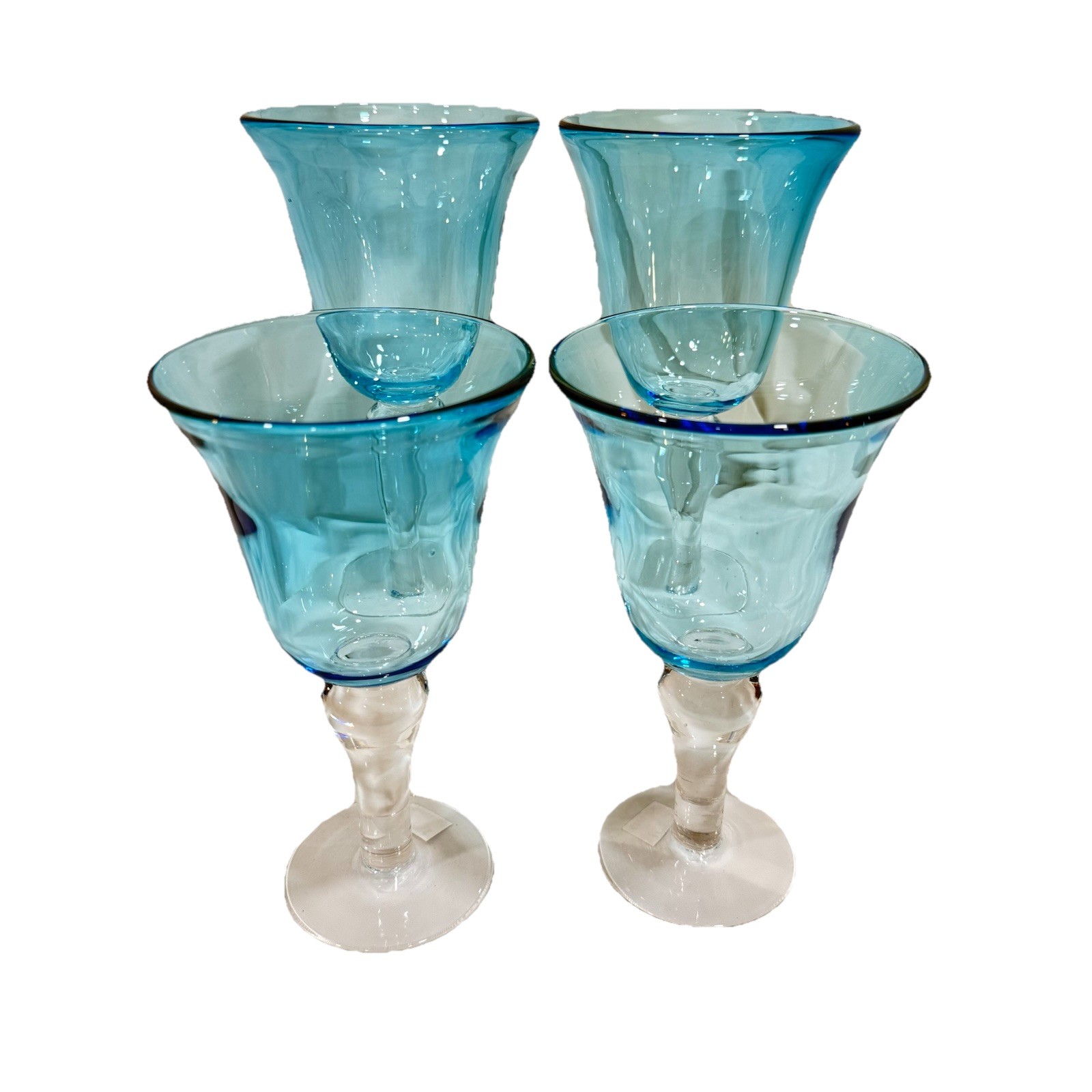 Vintage Set Of 4 Celeste Blue Hand blown Goblet Glasses