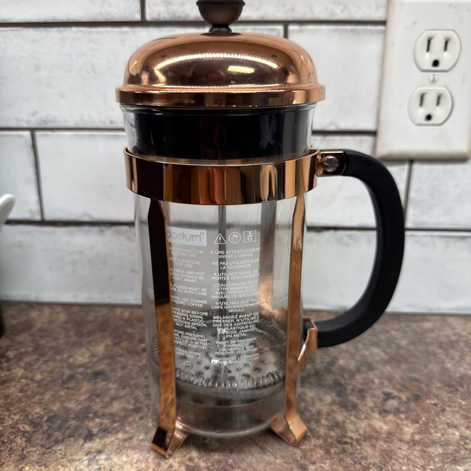 Bodum Tall French Press Coffee Maker 32 oz Copper Tone Finish Glass