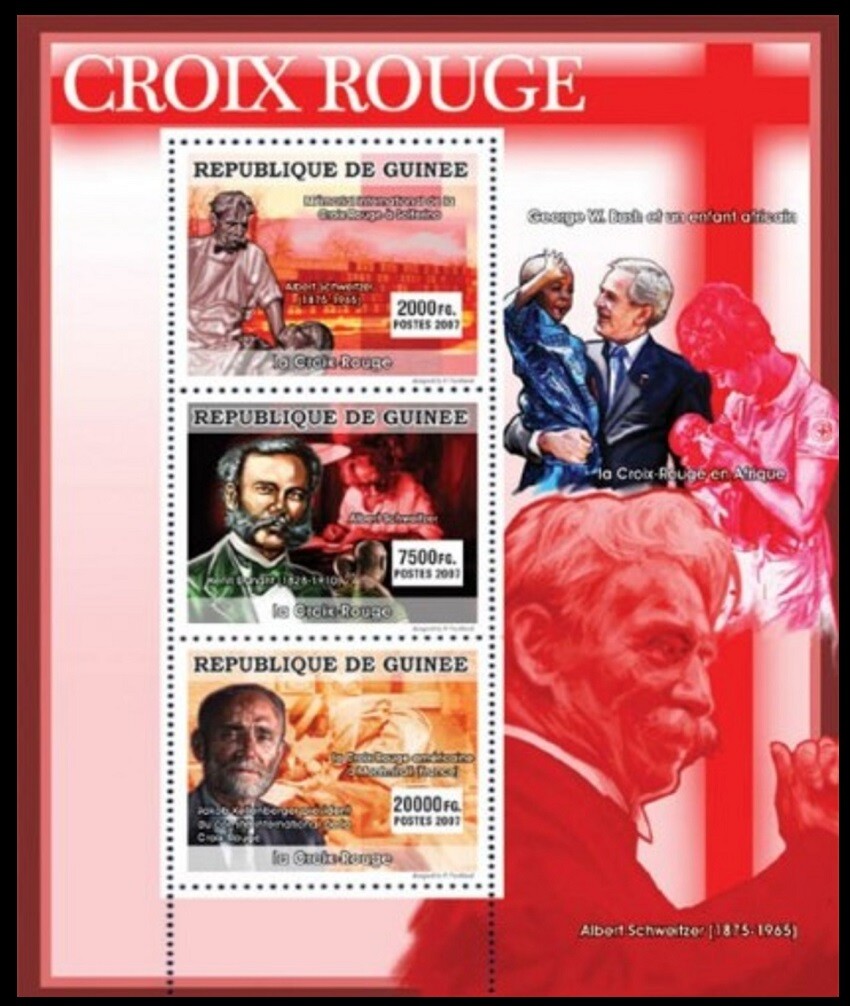 Guinea 2007 MNH SS, Nobel Peace winners Dunant, Schweitzer, George Bush (W5n)