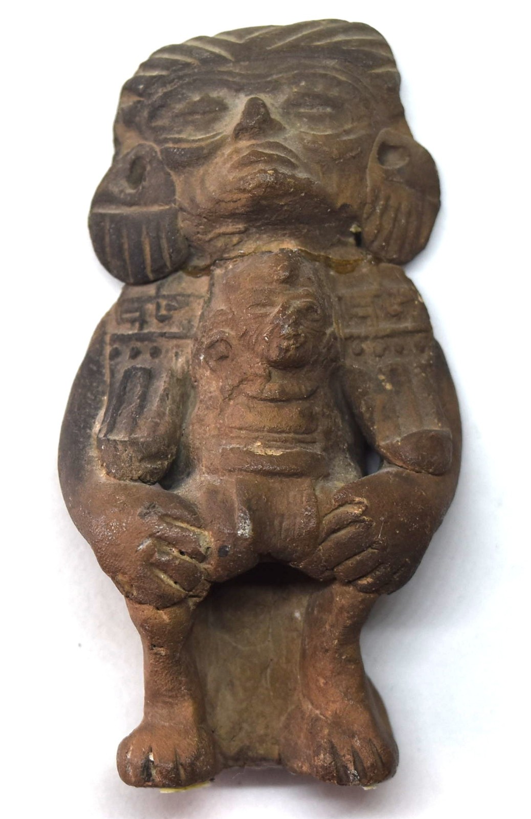 Ancient Pre Columbian  Human Effigy Artifact Pottery 4 1/4"X2 1/4"